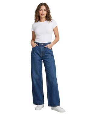 Abercrombie & Fitch Mid Rise Curve Love Wide Leg Jeans Cotton Blend Size 28